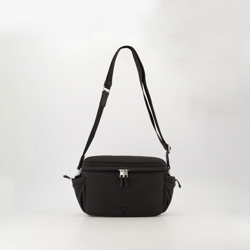 messenger bag, AMI Paris, black nylon bag, unisex bag, everyday accessory