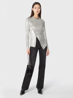 Imagen del top drapeado plateado en Lurex de Rabanne para mujeres - Temporada Otoño-Invierno 2024 - Vista detalle 8