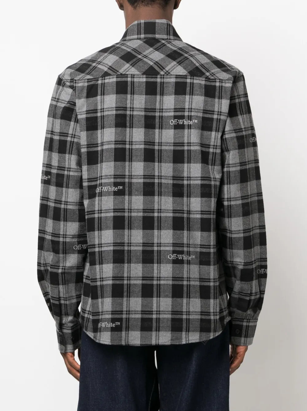 grey flannel shirt, Off-White clothing, luxury check shirt, designer flannel, premium men's wear