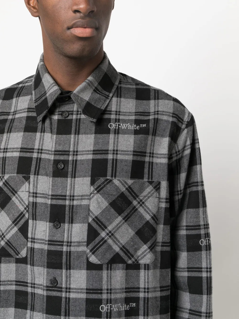grey flannel shirt, Off-White clothing, luxury check shirt, designer flannel, premium men's wear