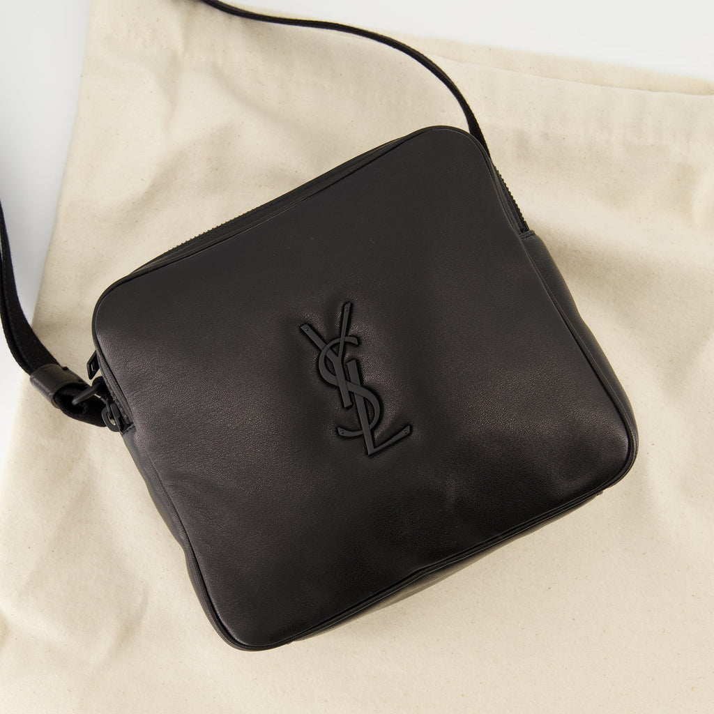 Saint Laurent camera bag, black leather accessory, luxury bag for men, Spring Summer 2025 collection, organized camera bag