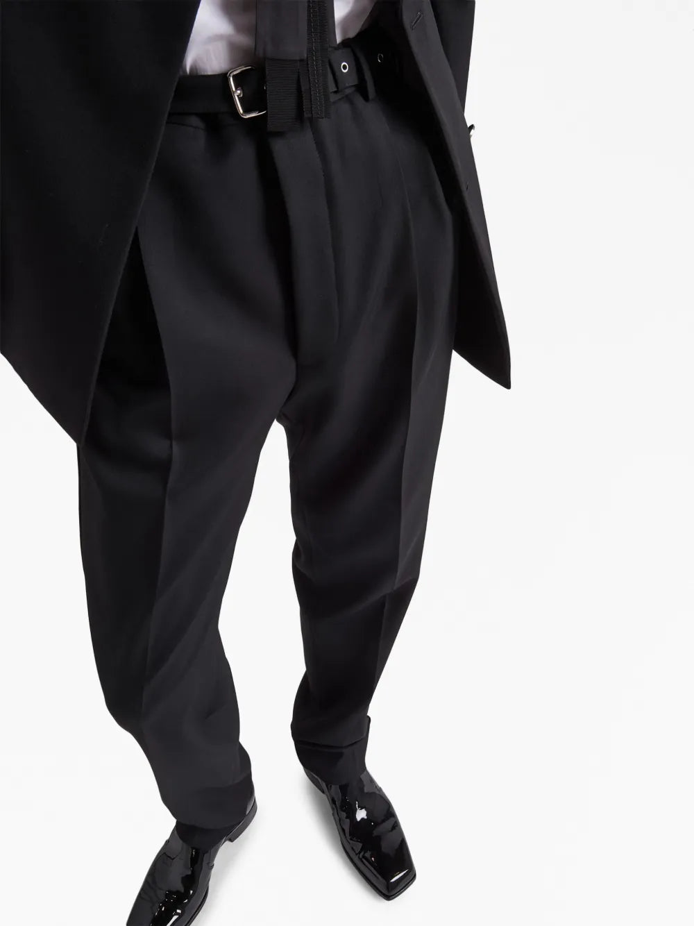 Image of Wool Belted Trousers by Prada for Men - Season Spring-Summer 2024 - Model view 3