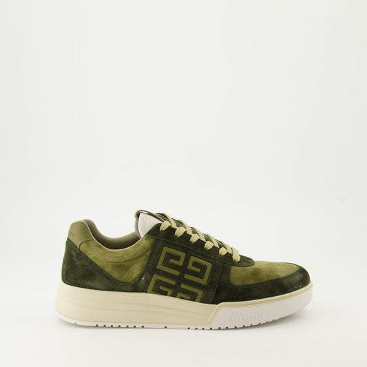 green sneakers, leather sneakers, suede accents, luxury shoes, rubber outsole