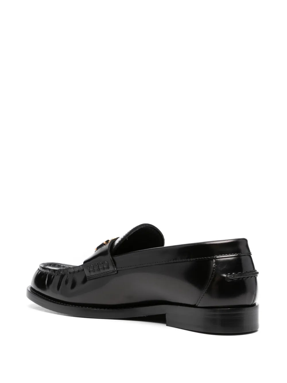 Versace moccasins, luxury women's footwear, Medusa emblem shoes, black leather moccasins, high-end women's shoes