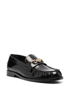 Versace moccasins, luxury women's footwear, Medusa emblem shoes, black leather moccasins, high-end women's shoes