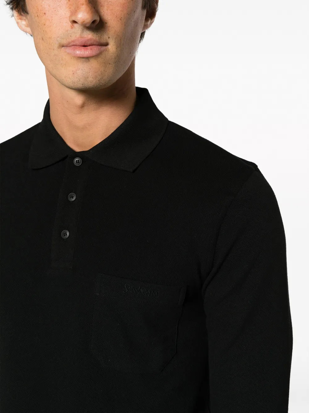 Image of Classic Black Polo Shirt with Pocket by Saint Laurent for Men - Season Autumn-Winter 2023 - Model view 8