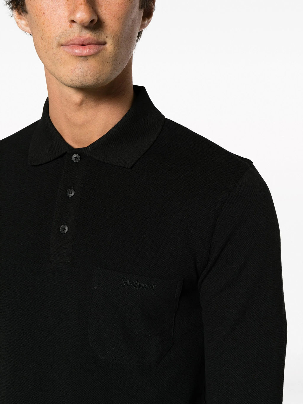 Image of Classic Black Polo Shirt with Pocket by Saint Laurent for Men - Season Autumn-Winter 2023 - Model view 6