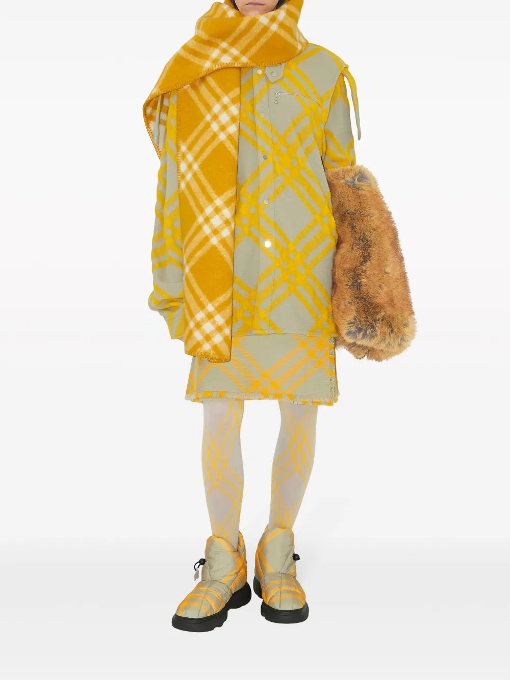 イエローとグリーンのウールオーバーシャツ