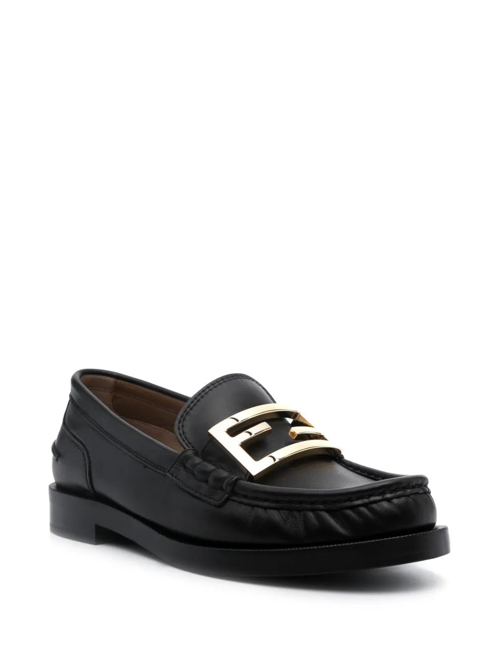 Fendi moccasins, black leather shoes, luxury footwear, Baguette detail, elegant loafers