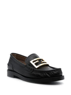 Fendi moccasins, black leather shoes, luxury footwear, Baguette detail, elegant loafers