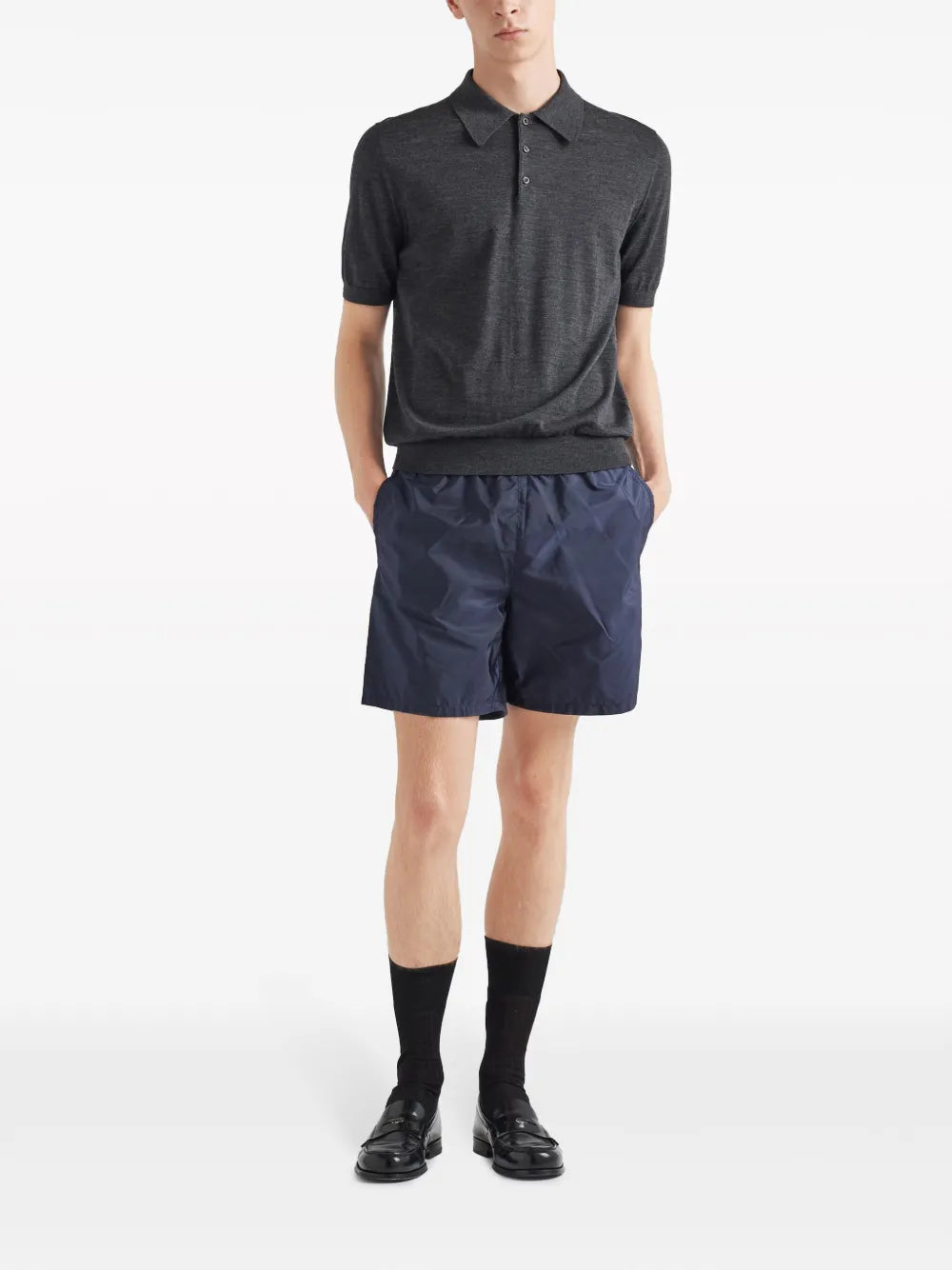 Prada swim shorts, luxury swimwear, men's black swim shorts, sustainable swimwear, Re-Nylon shorts