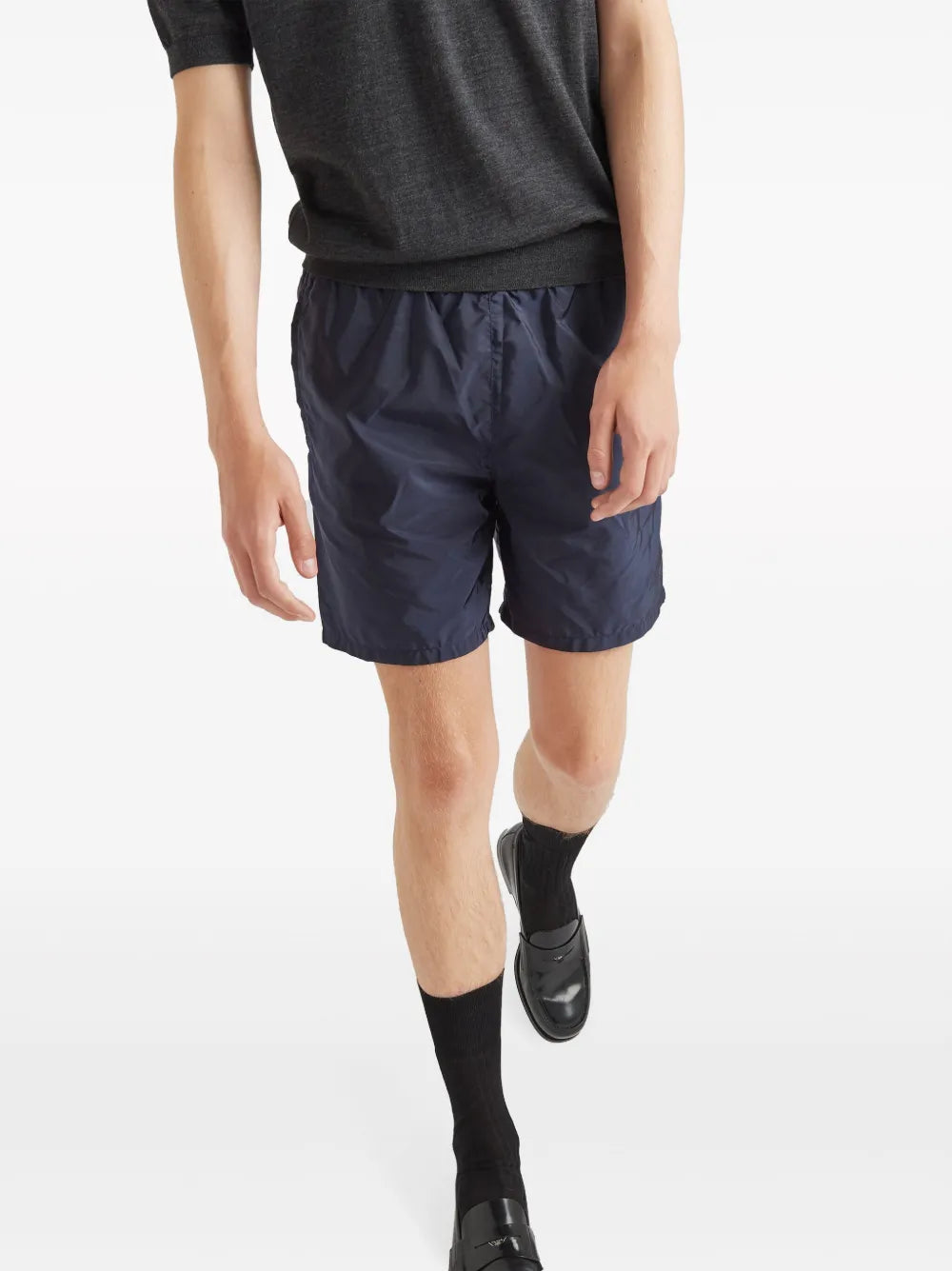 Prada swim shorts, luxury swimwear, men's black swim shorts, sustainable swimwear, Re-Nylon shorts