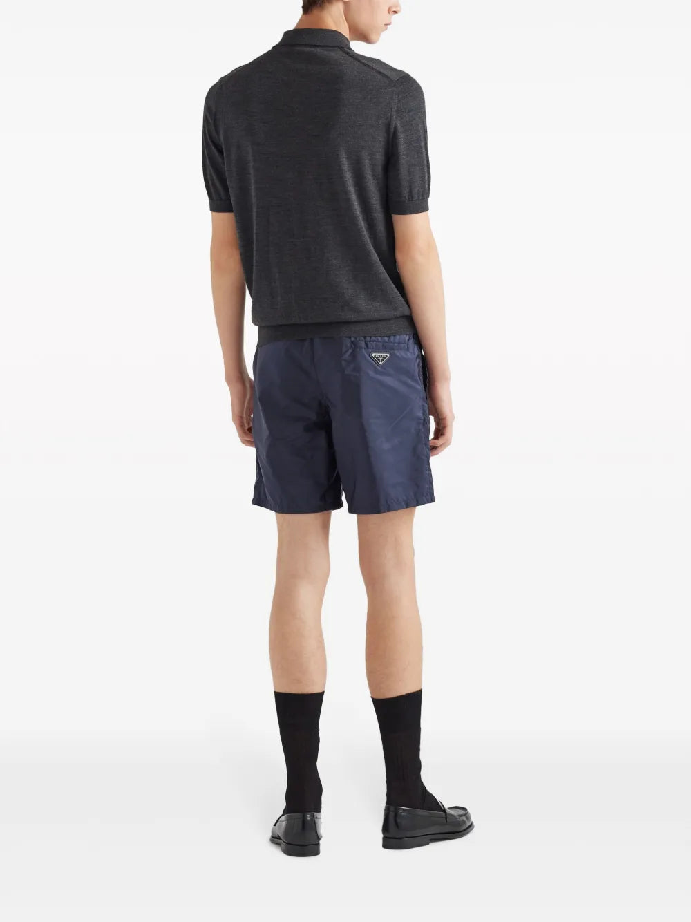 Prada swim shorts, luxury swimwear, men's black swim shorts, sustainable swimwear, Re-Nylon shorts