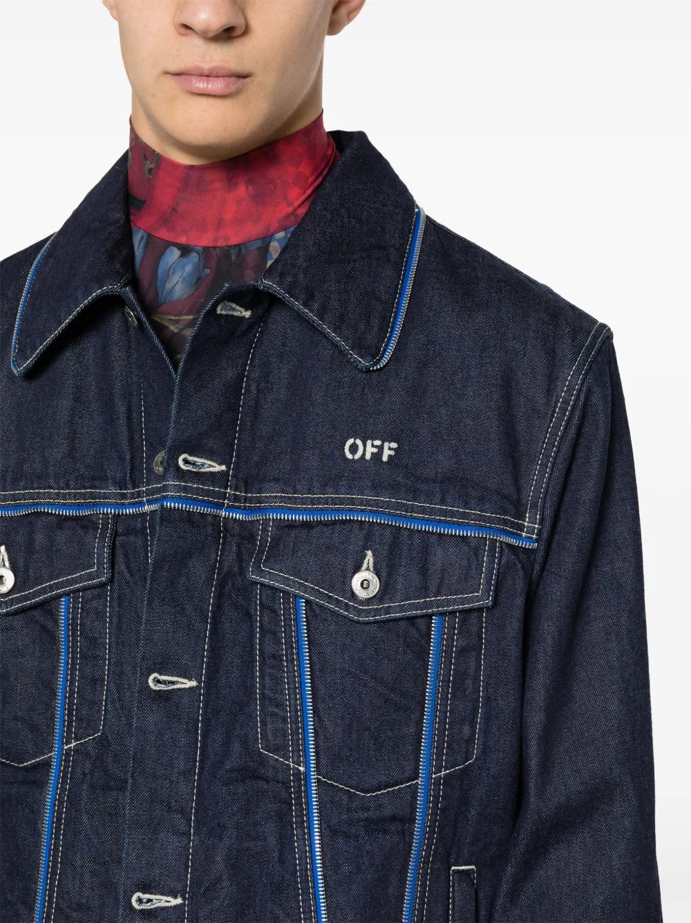 Off-White, Denim Jacket, Zip Closure, Luxury Fashion, Contemporary Style