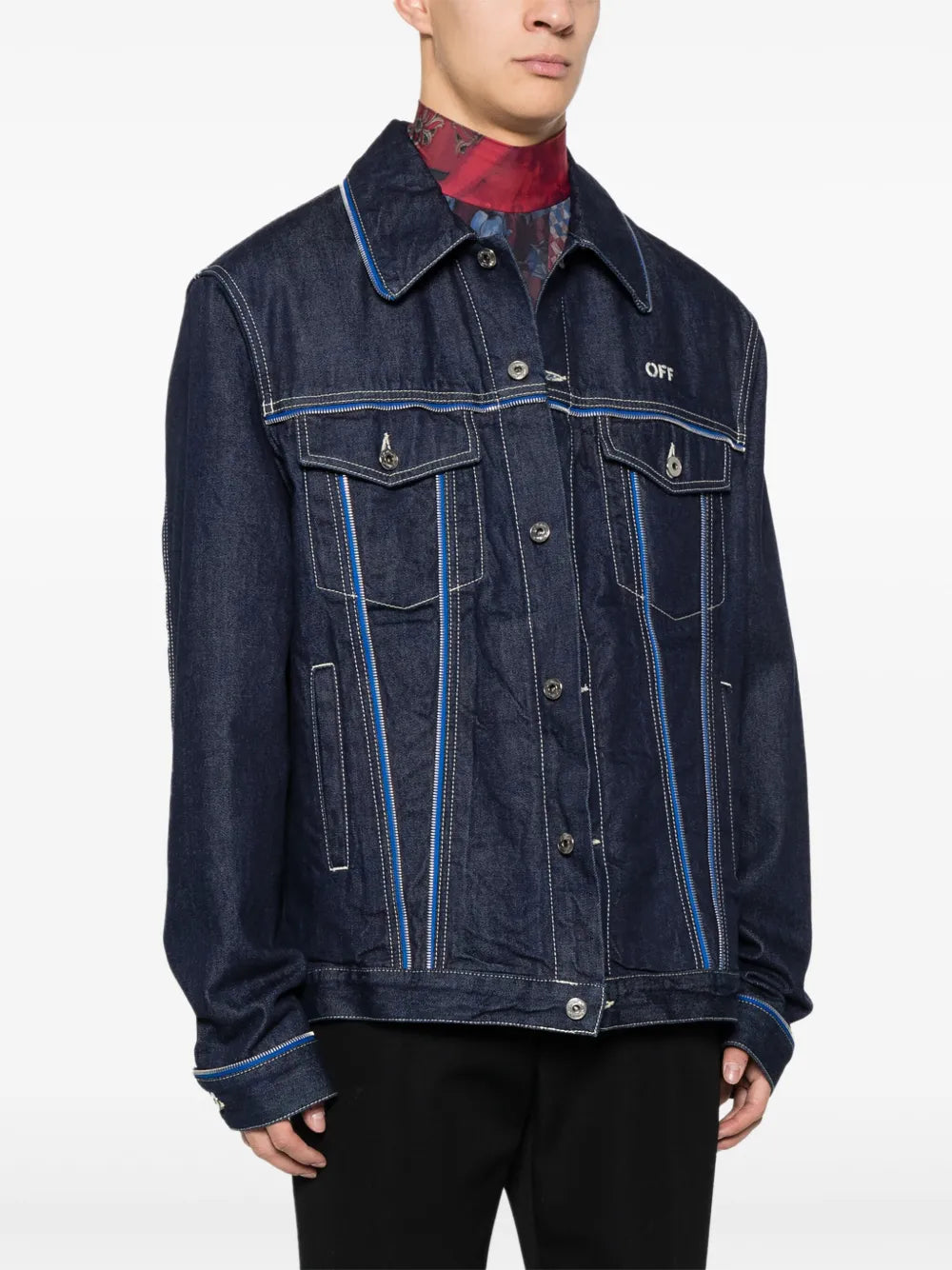 Off-White, Denim Jacket, Zip Closure, Luxury Fashion, Contemporary Style