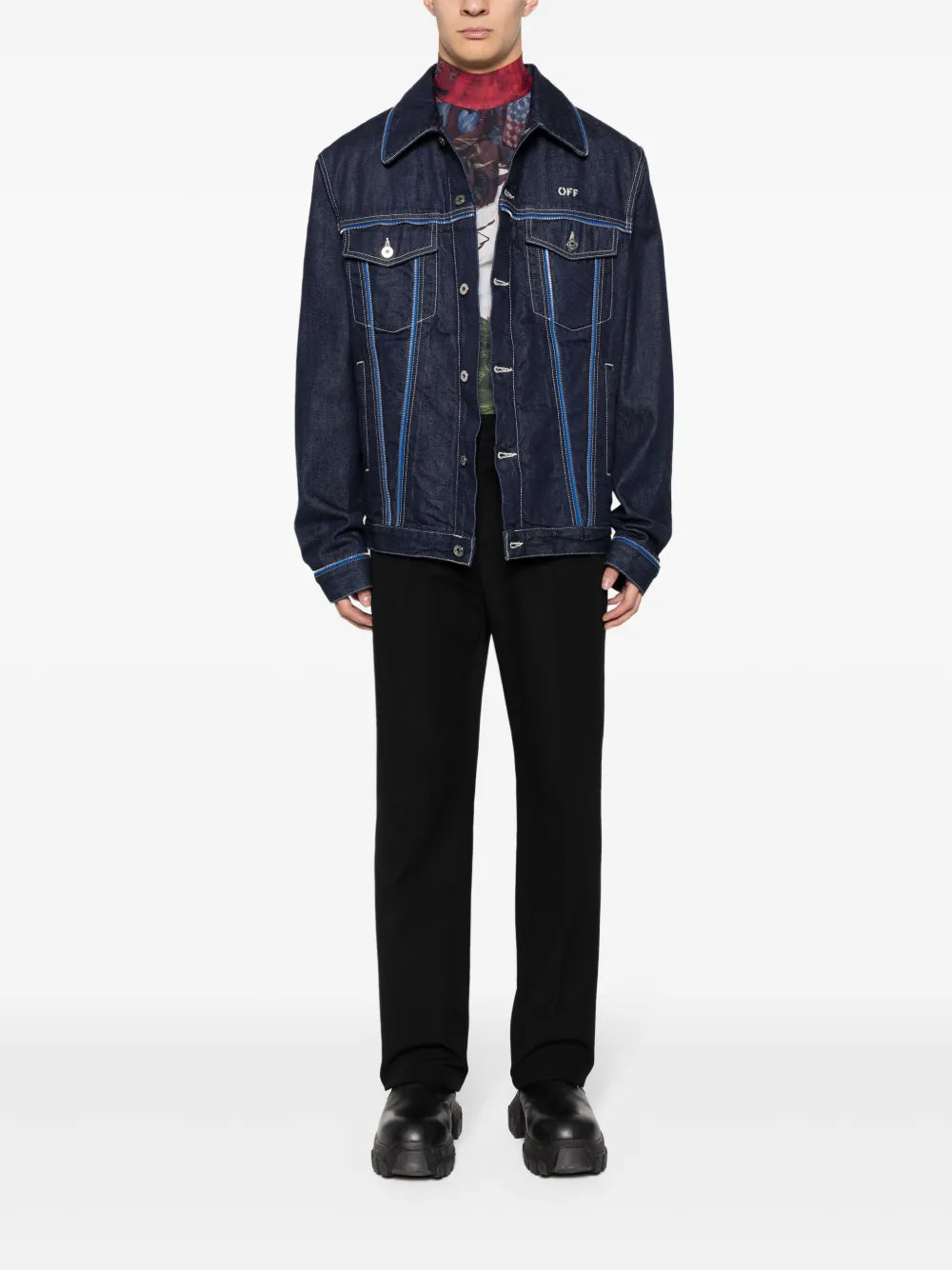 Off-White, Denim Jacket, Zip Closure, Luxury Fashion, Contemporary Style