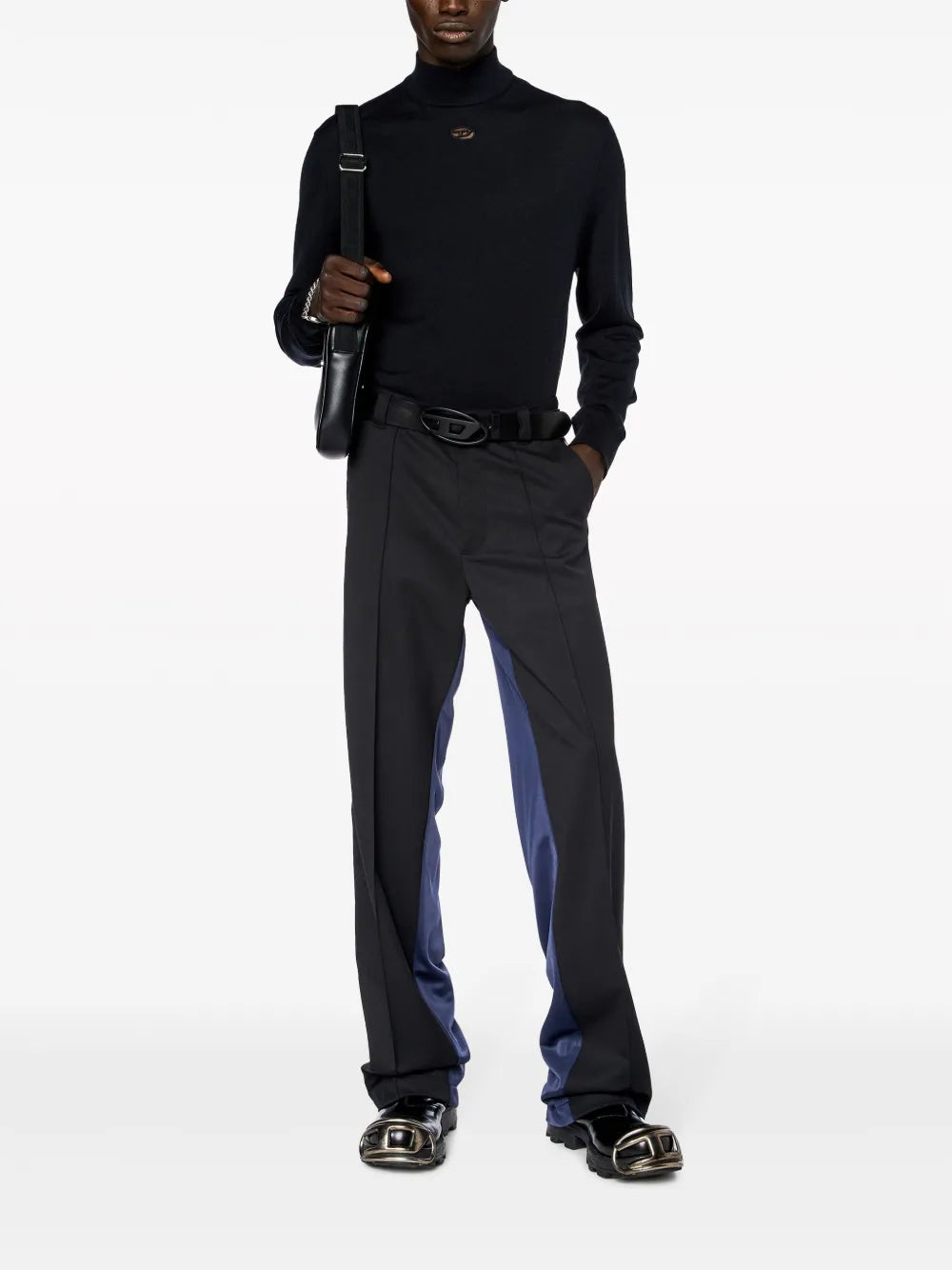 black wool turtleneck, Diesel sweater, embroidered logo, Autumn-Winter collection, men's fashion