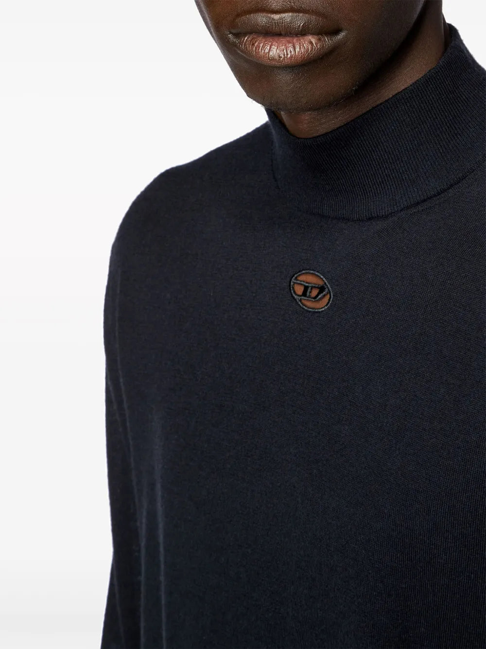 black wool turtleneck, Diesel sweater, embroidered logo, Autumn-Winter collection, men's fashion