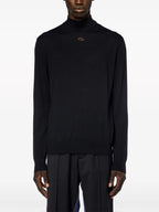 black wool turtleneck, Diesel sweater, embroidered logo, Autumn-Winter collection, men's fashion