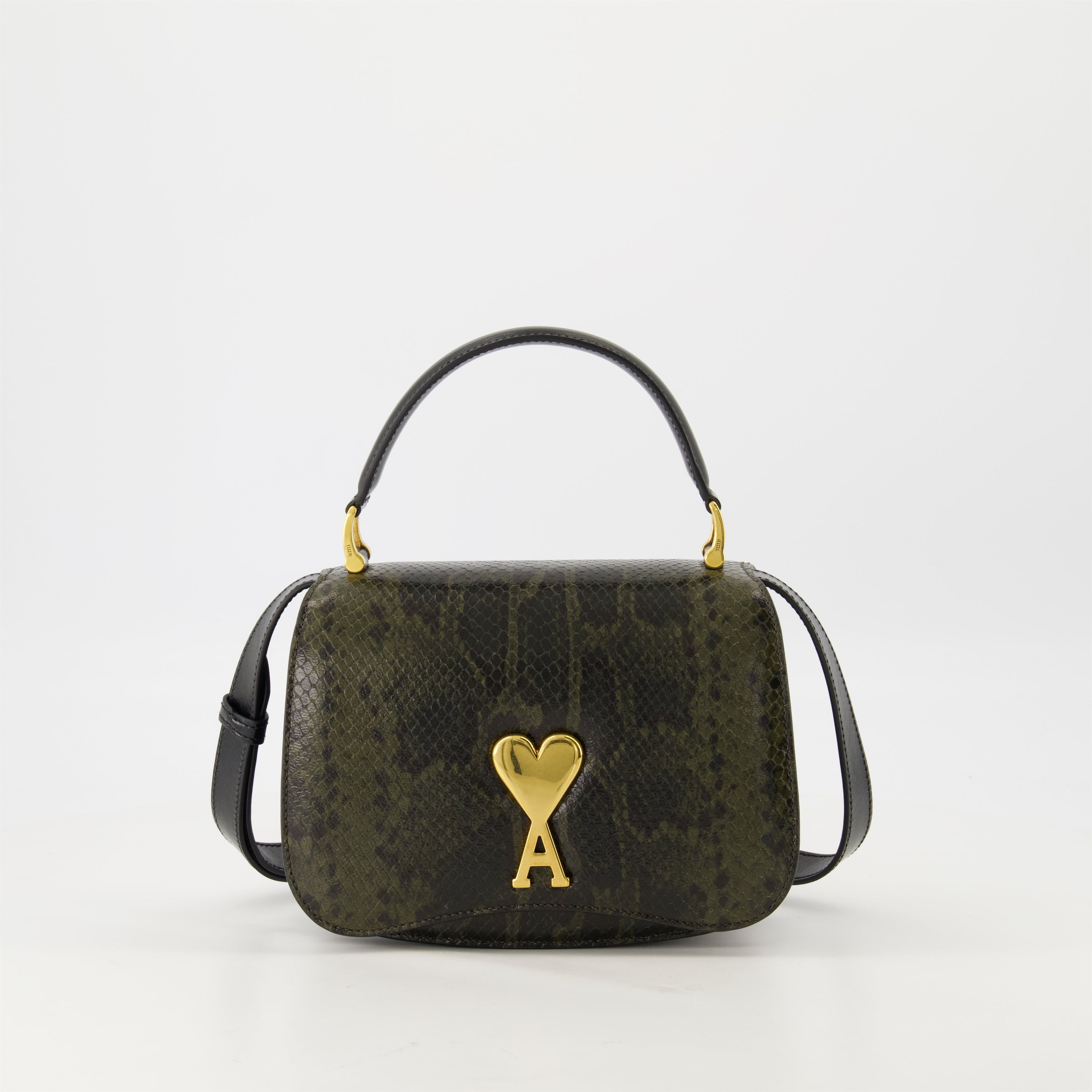 green leather bag, embossed leather bag, unisex handbag, AMI Paris accessories, Spring-Summer collection