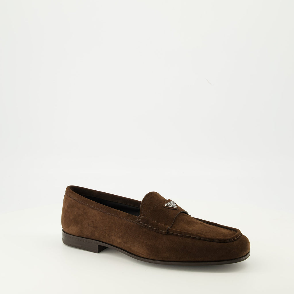 Prada loafers, brown suede shoes, slip-on loafers, men's footwear, luxury loafers