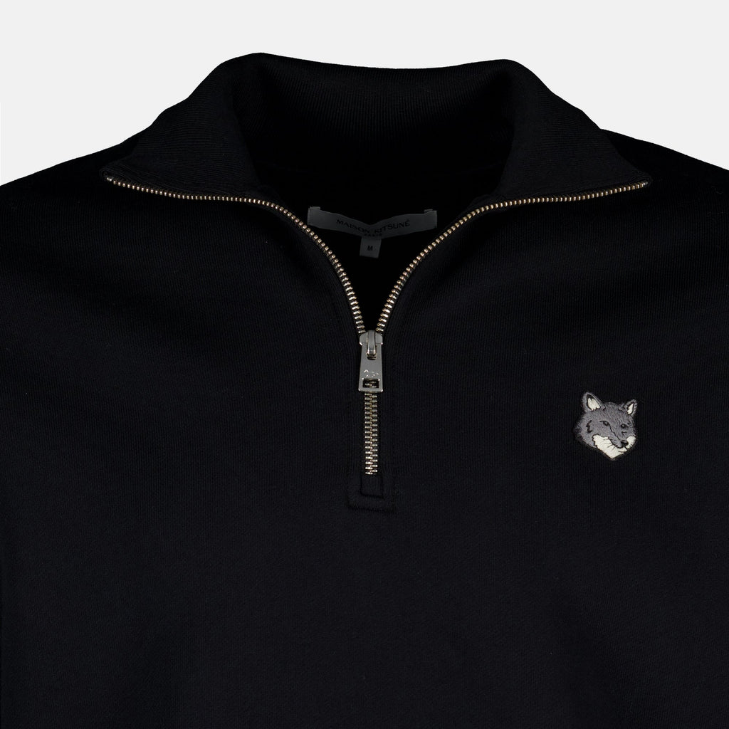 Felpa Nera con Zip - Maison Kitsuné
