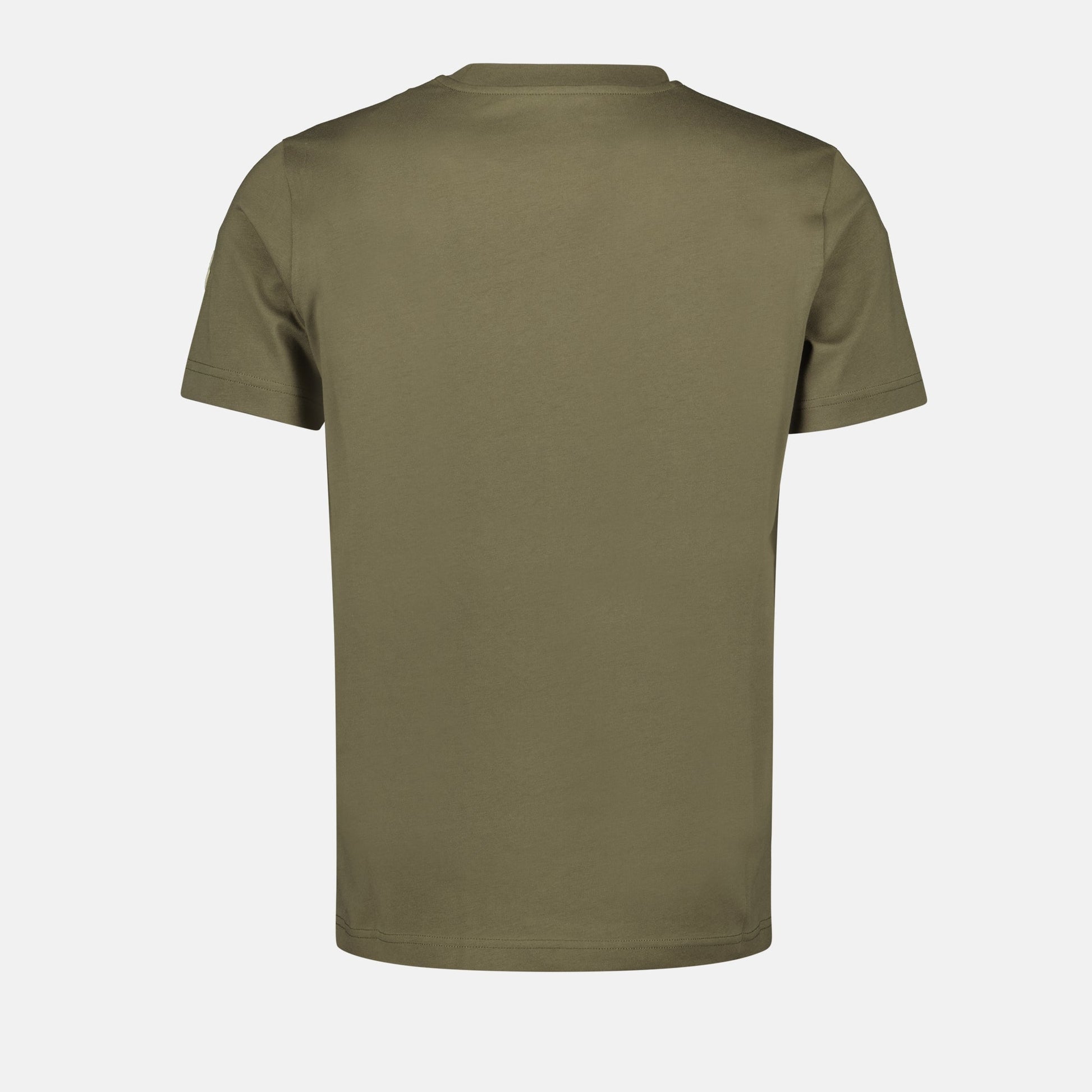 Khaki T-shirt, Moncler T-shirt, Organic Cotton Tee, Luxury Casual Wear, Sophisticated Logo Top