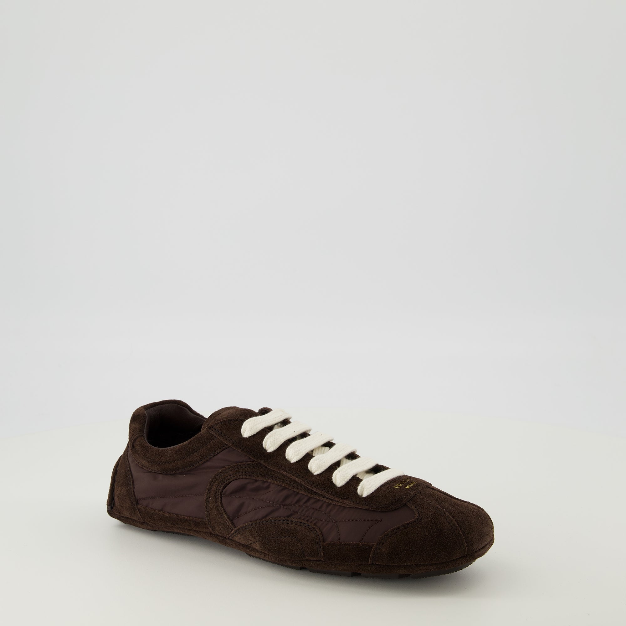 Image of Montecarlo Brown Sneakers by Prada for Women - Season Spring-Summer 2026 - Front Right Three-Quarter View