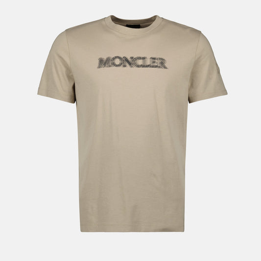 Moncler T-shirt, logo T-shirt, beige t-shirt, cotton t-shirt, casual style