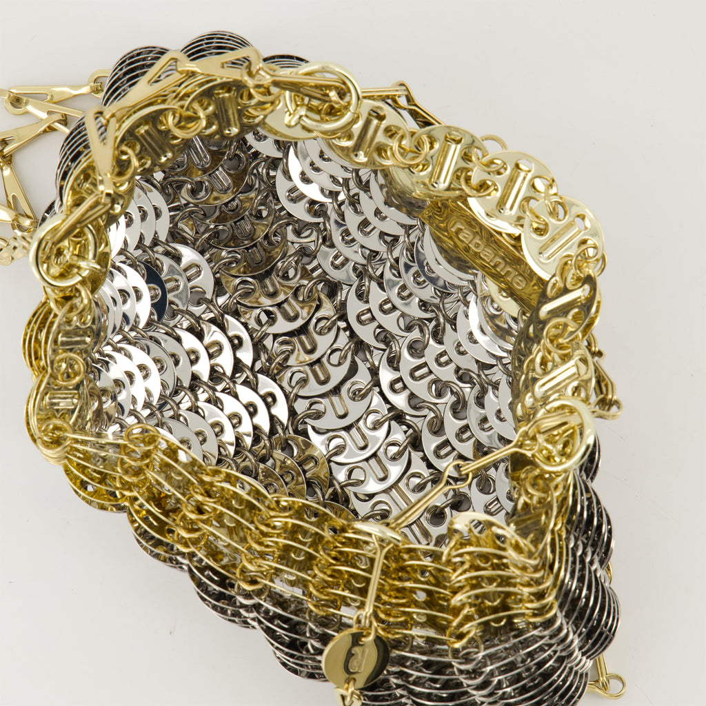 silver shoulder bag, Iconic Skyline 1969, designer handbag, sophisticated accessories, women's fashion