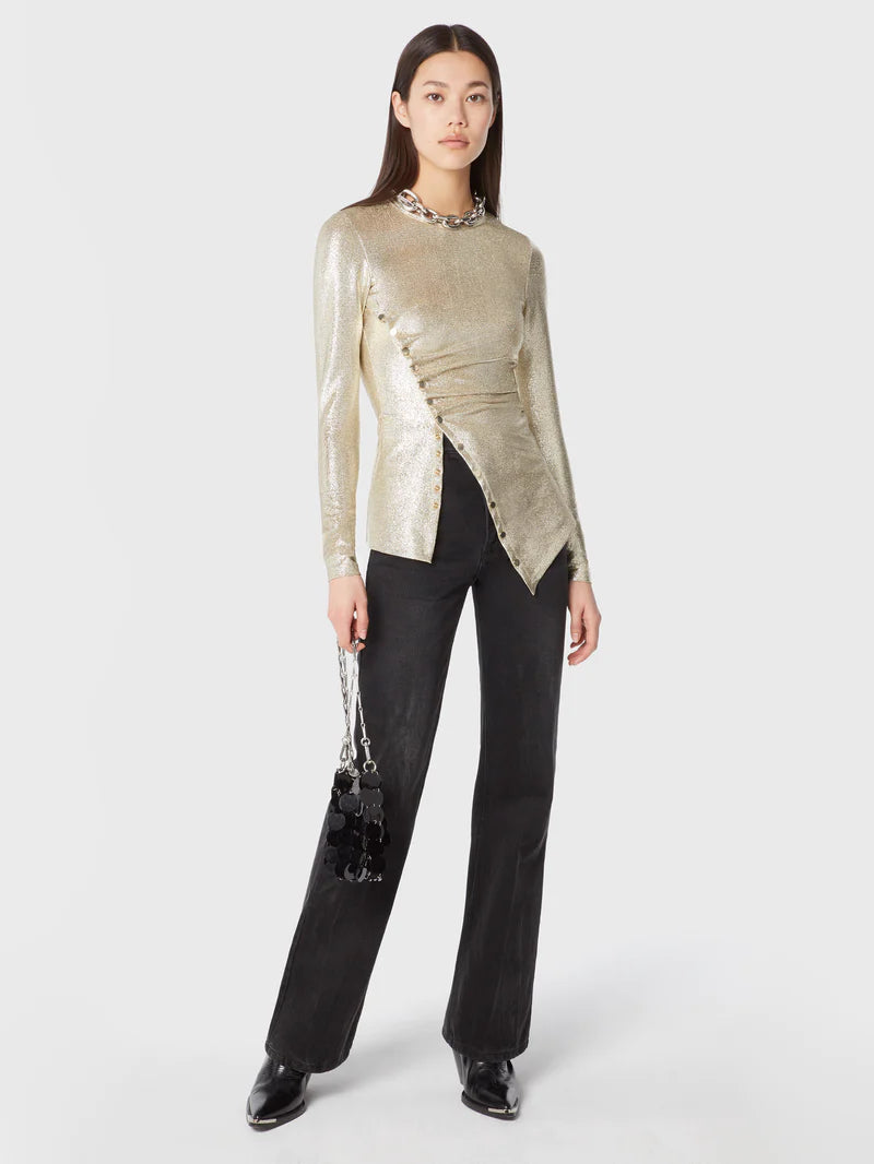 draped top, lurex fashion, metallic style, Rabanne top, elegant top