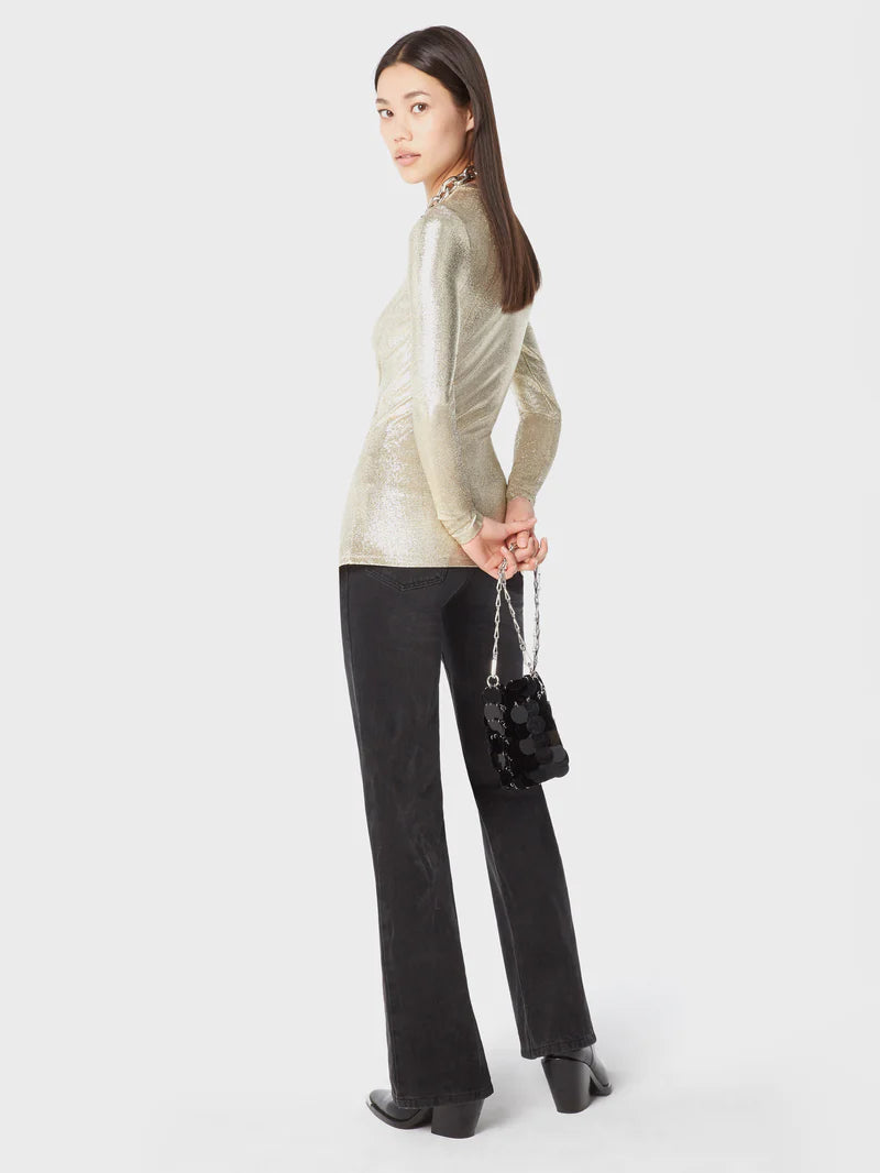 draped top, lurex fashion, metallic style, Rabanne top, elegant top