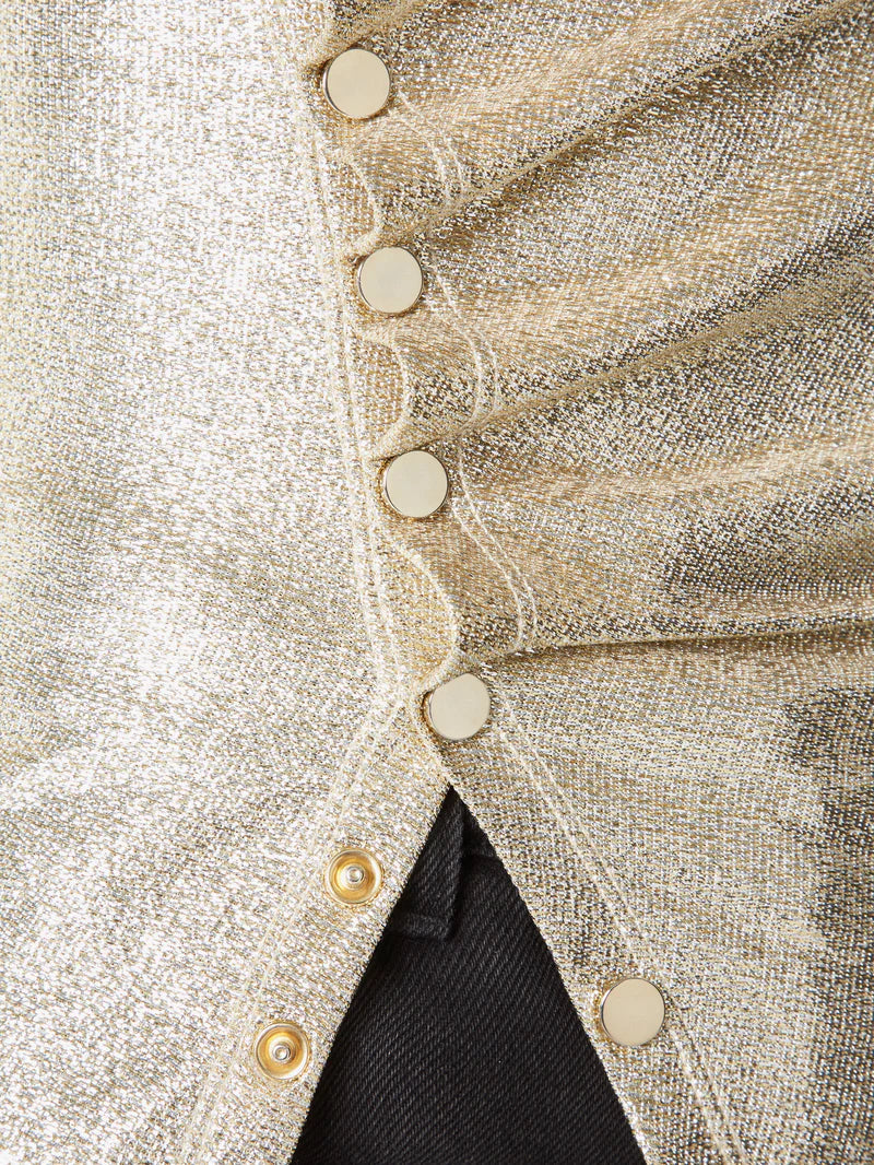 draped top, lurex fashion, metallic style, Rabanne top, elegant top
