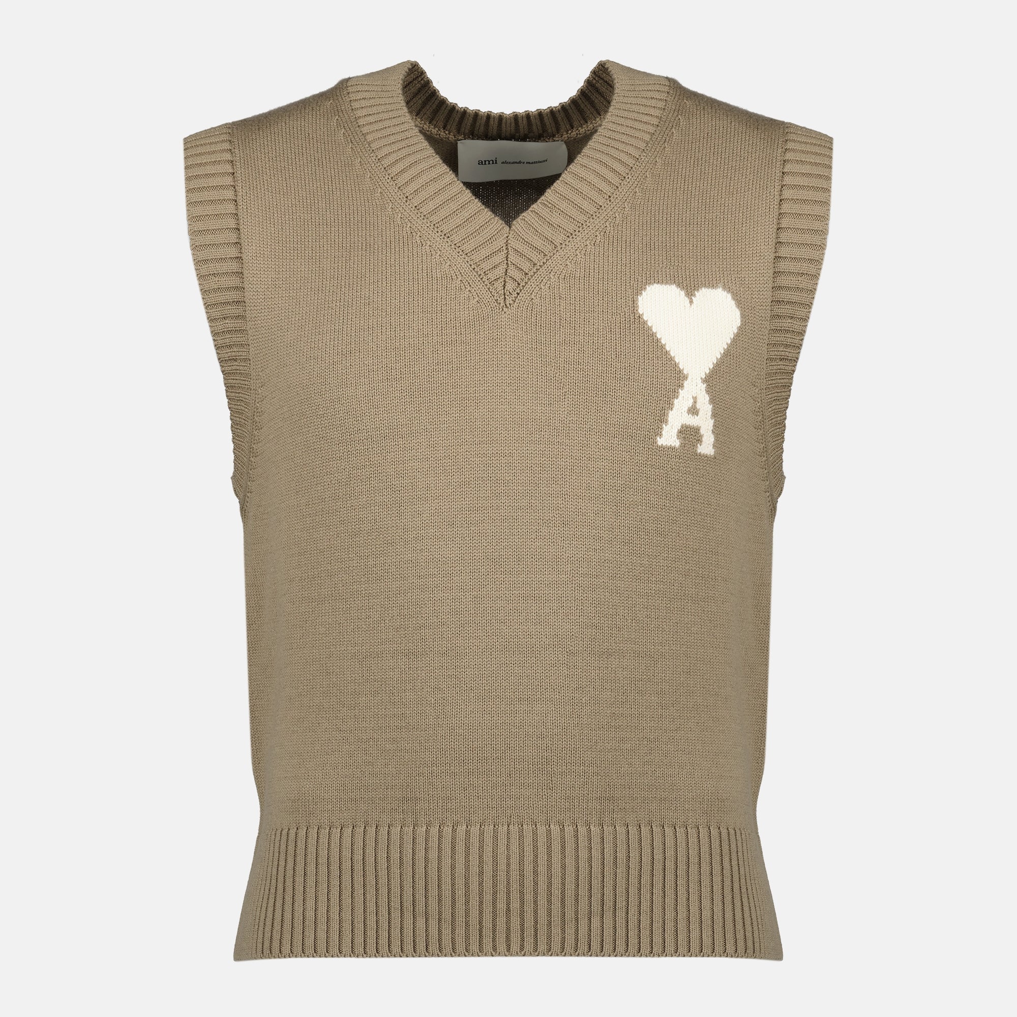 Image de Pull ami de coeur sans manches marron par Ami PARIS pour Unisexe - Saison Printemps-Été 2026 - Vue de Face