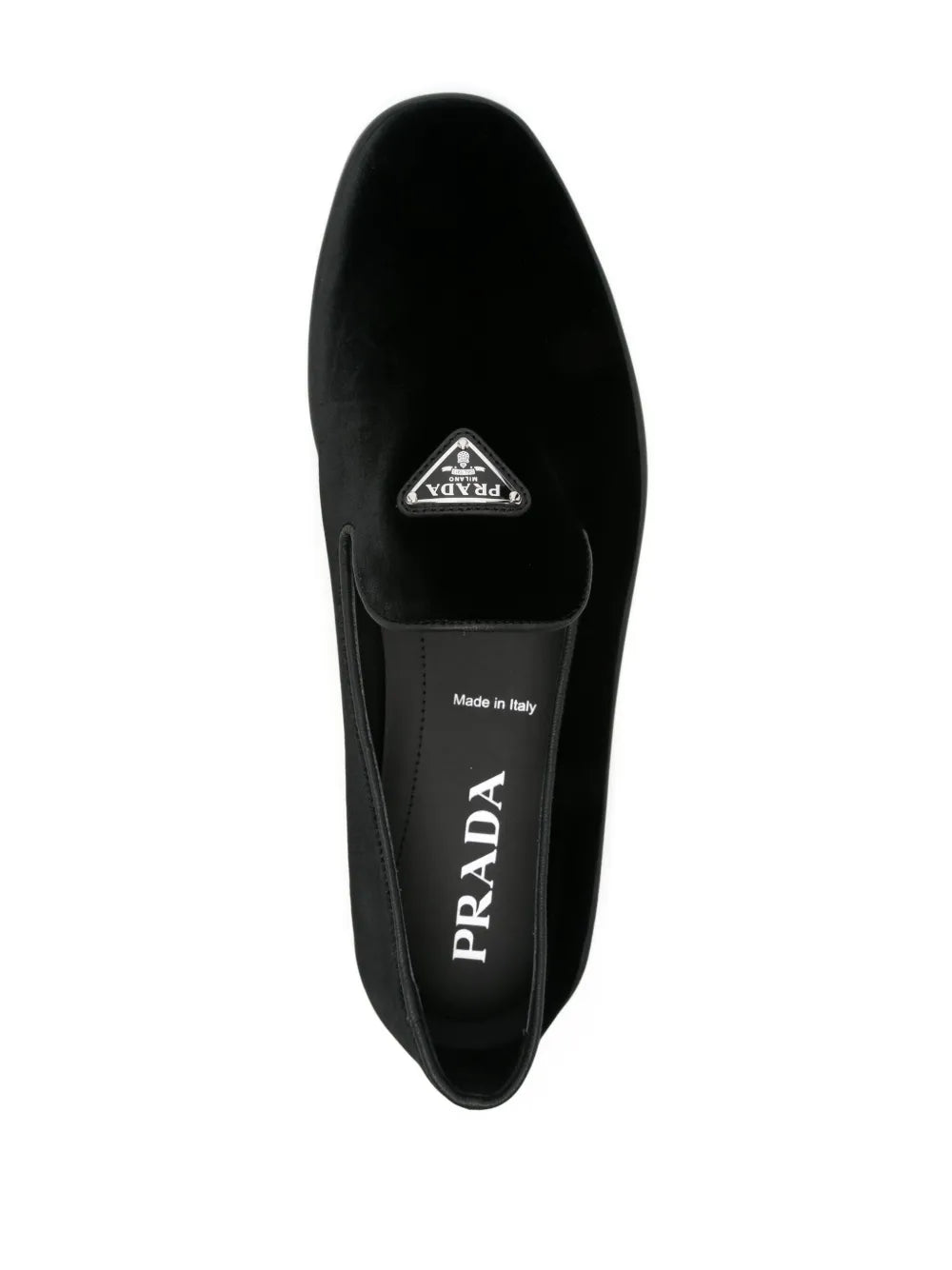 luxury loafers, black velvet shoes, Prada footwear, elegant suede loafers, men's designer shoes