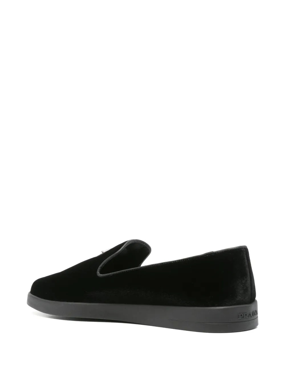 luxury loafers, black velvet shoes, Prada footwear, elegant suede loafers, men's designer shoes