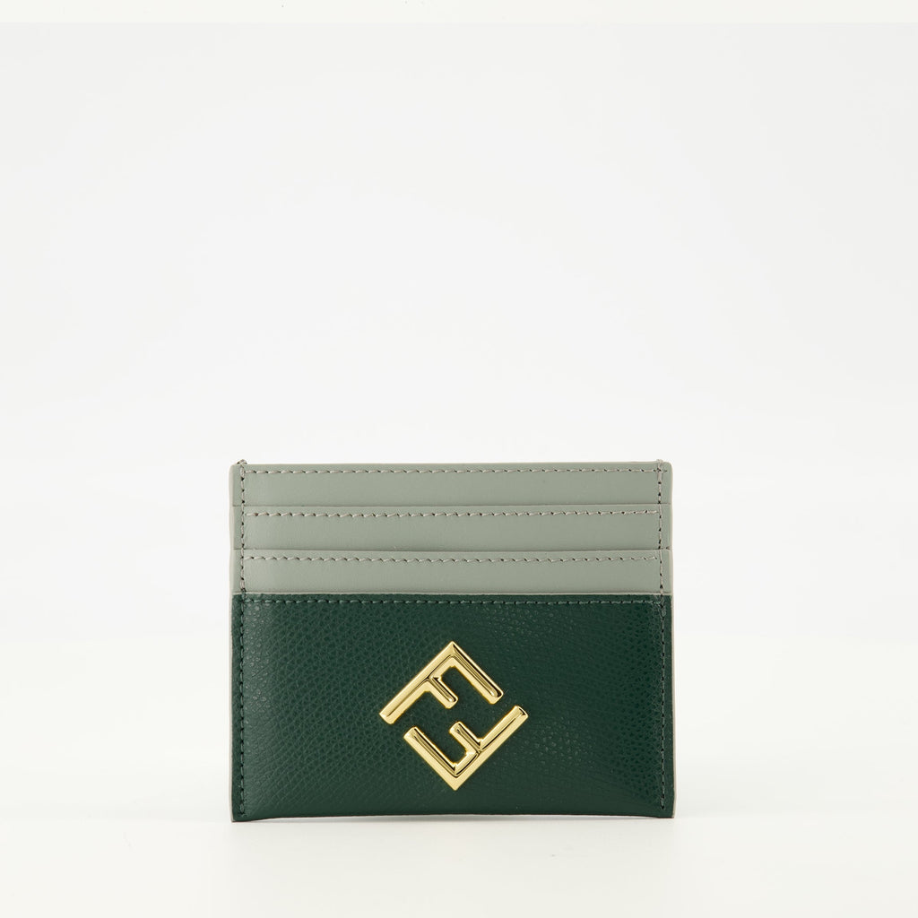 Fendi cardholder, green leather accessory, calf leather wallet, designer cardholder, luxury cardholder