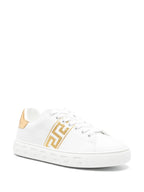 Versace sneakers, White Greca sneakers, Luxury embroidered shoes, Designer footwear, High-end fashion sneakers