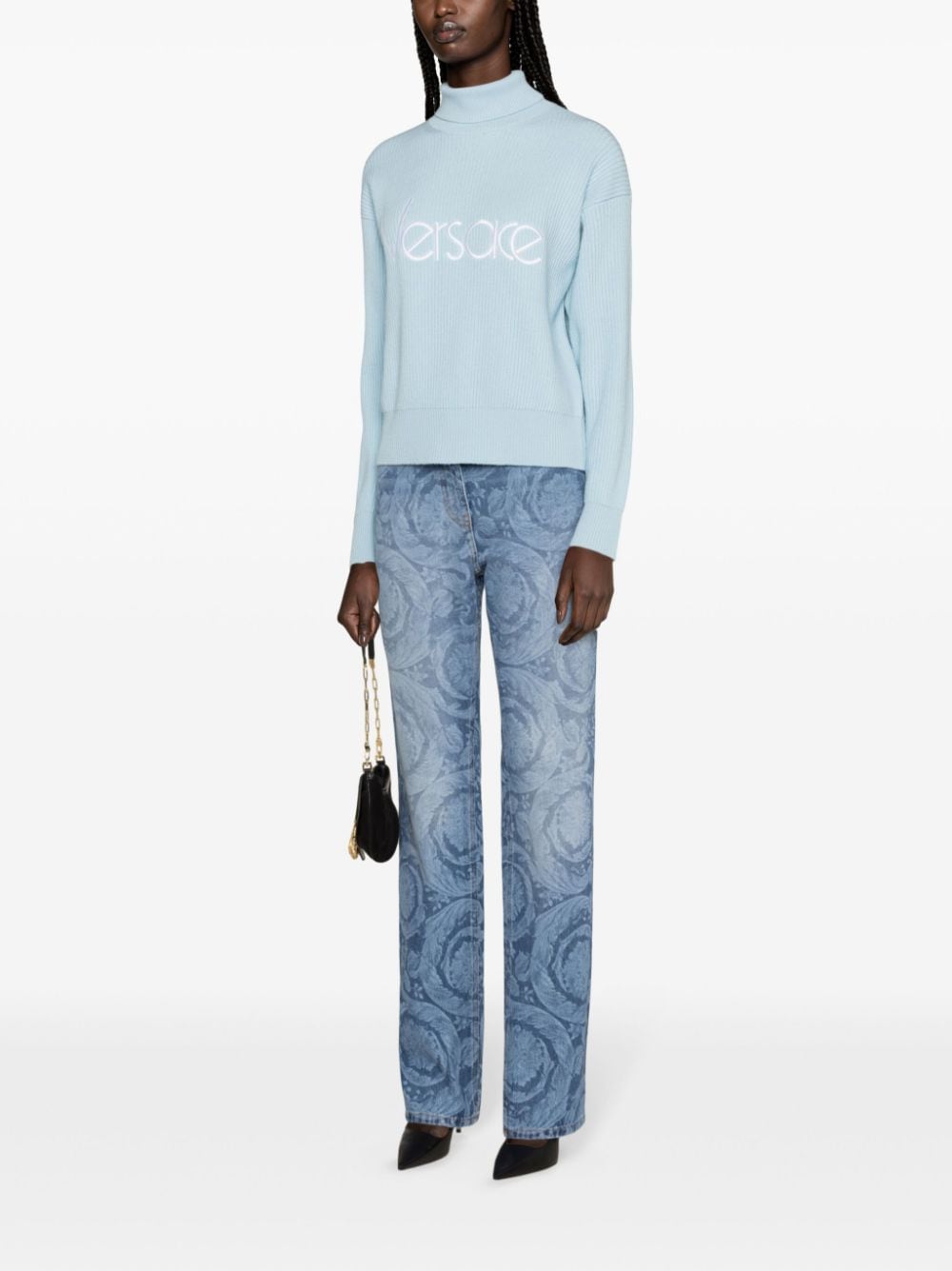 Versace jeans, Barocco print jeans, straight-leg jeans, luxury denim, designer jeans