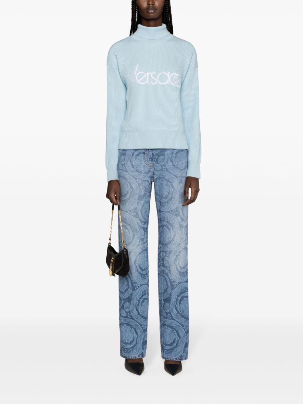 Versace jeans, Barocco print jeans, straight-leg jeans, luxury denim, designer jeans