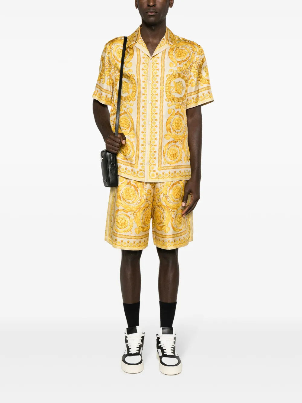 Versace shorts, Silk Barocco print, luxury fashion, designer shorts, summer wardrobe