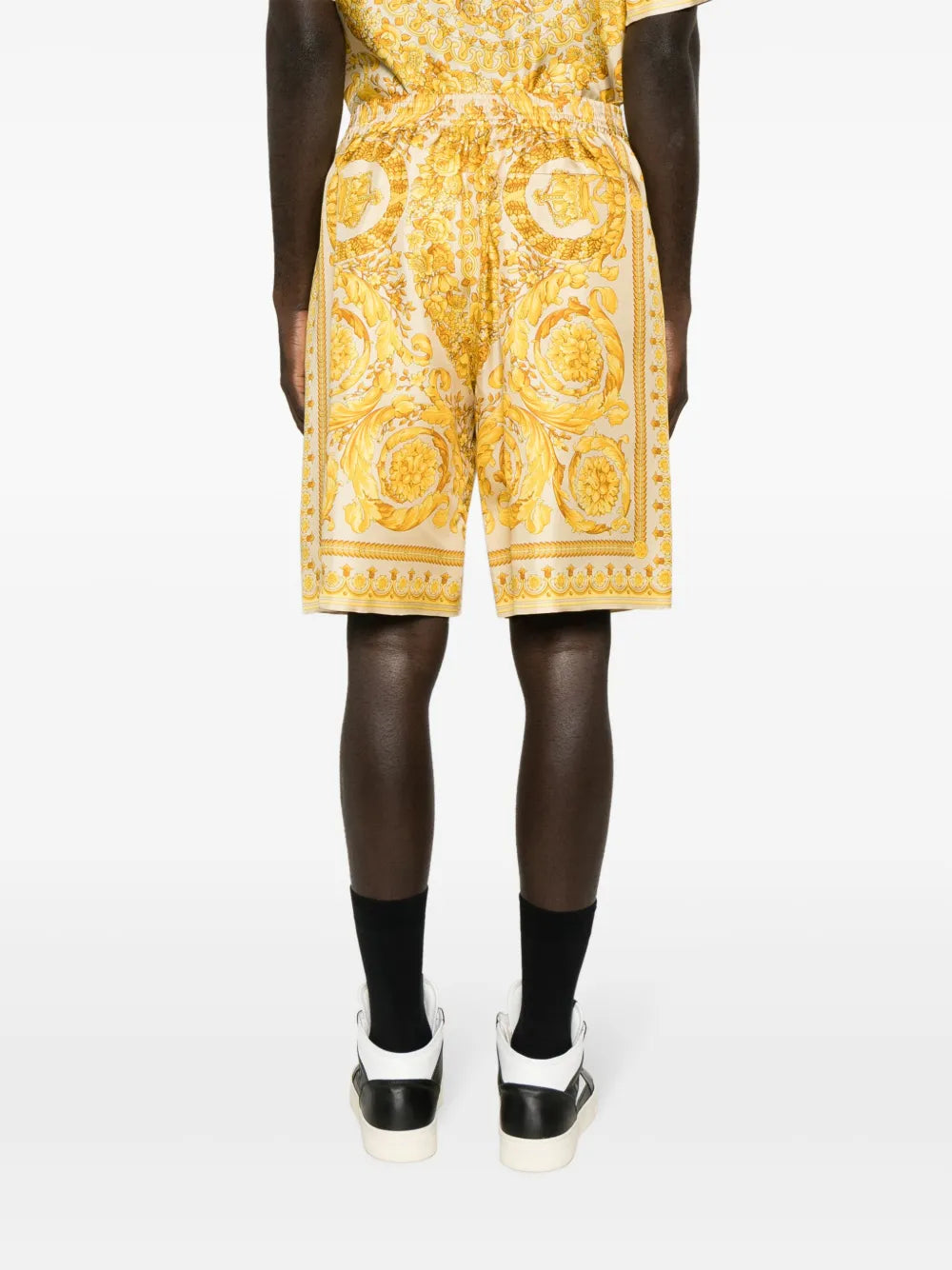 Versace shorts, Silk Barocco print, luxury fashion, designer shorts, summer wardrobe