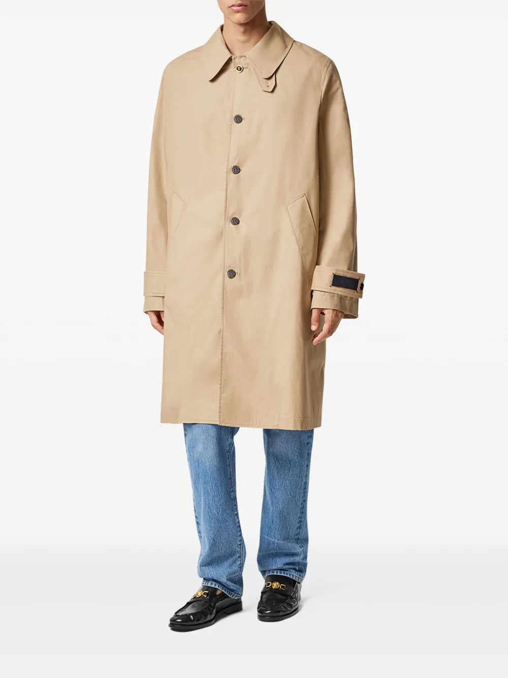 Beige Gabardine Trench Coat with Barocco Embellishments