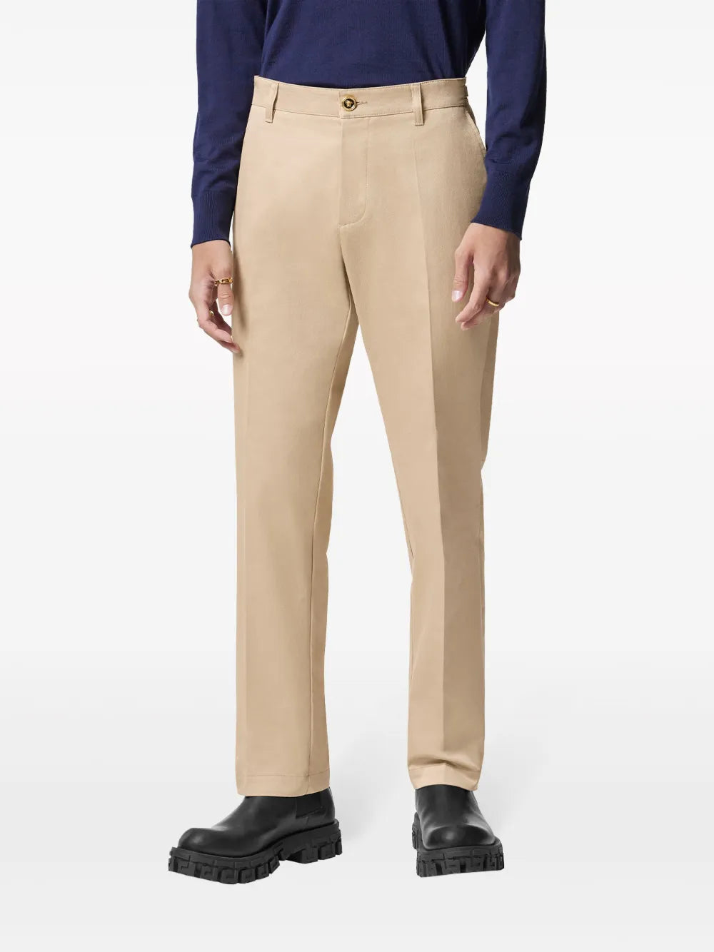 Beige Straight-Leg Pants