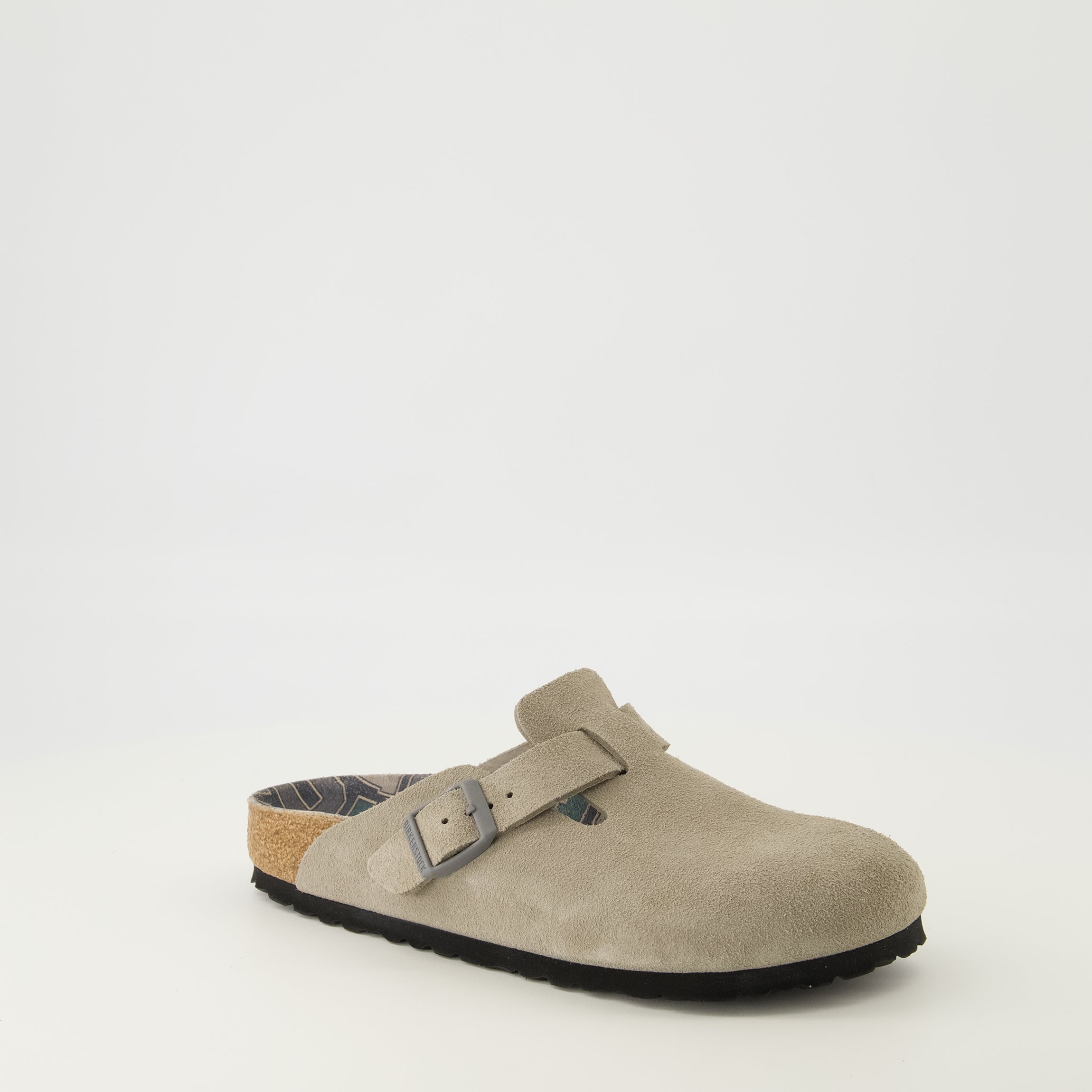 Birkenstock mules, Boston grey slip-ons, suede footwear, comfortable mules, seasonal footwear