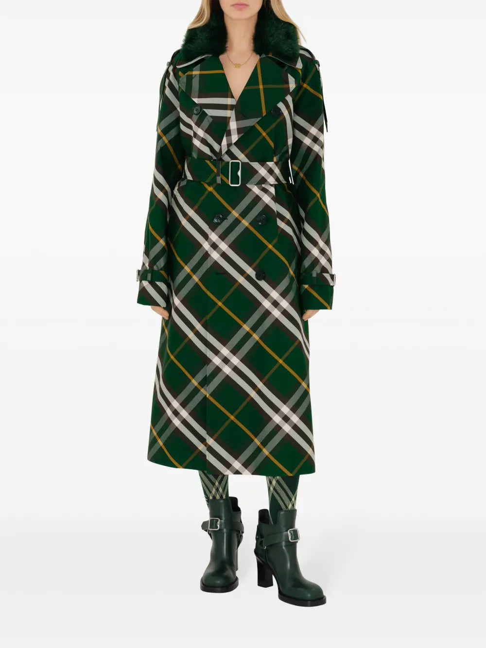 Green Plaid Trench Coat