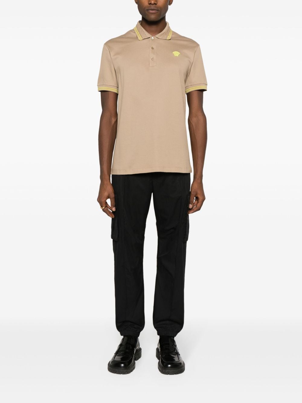 Versace, Polo Medusa, luxury polo, beige and yellow polo shirt, designer menswear