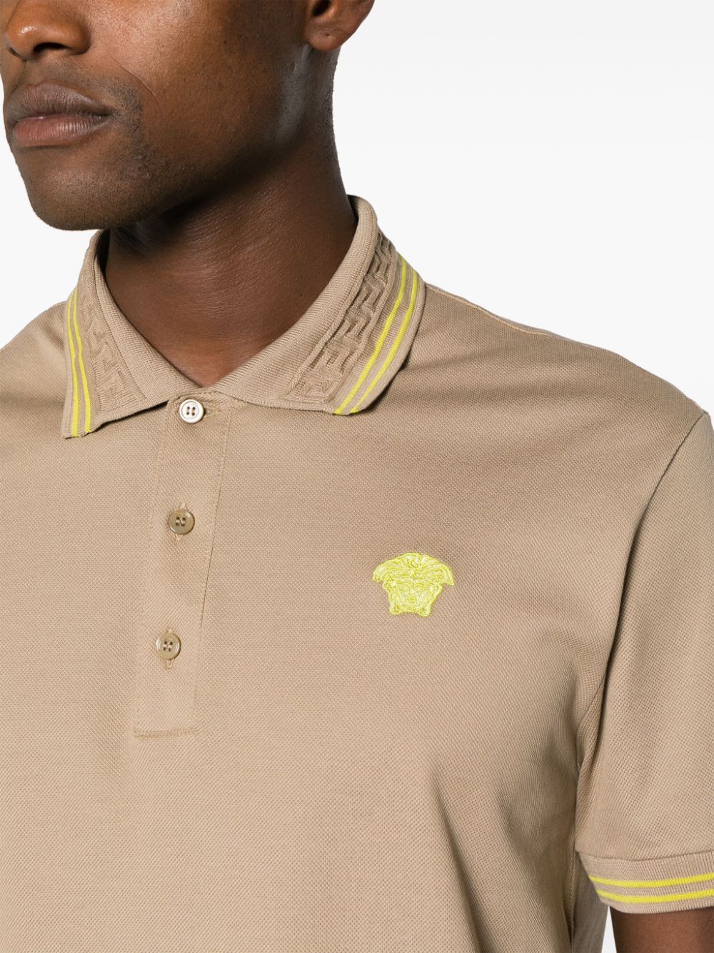 Versace, Polo Medusa, luxury polo, beige and yellow polo shirt, designer menswear