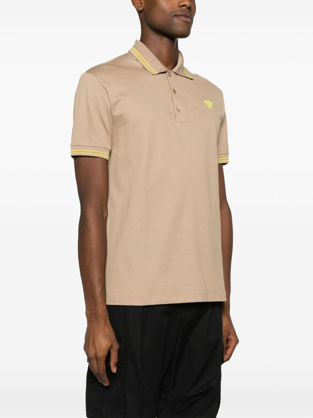 Versace, Polo Medusa, luxury polo, beige and yellow polo shirt, designer menswear