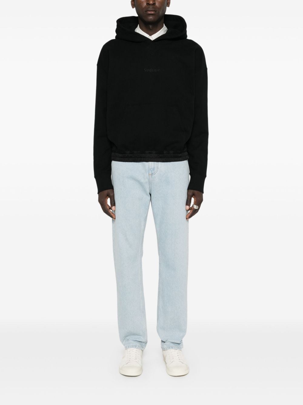 Saint Laurent hoodie, black logo hoodie, luxury casual wear, sophisticated casual clothing, designer men's hoodies